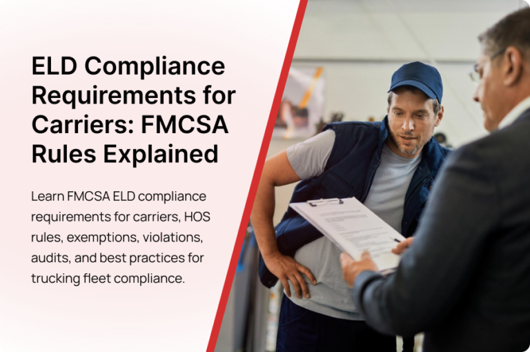 Electronic Logging Device (ELD) compliance has become a core operational requirement for modern trucking companies. The Federal Motor Carrier Safety Administration introduced the ELD mandate to improve Hours of Service (HOS) enforcement, reduce driver fatigue, and increase roadway safety across commercial transportation operations. Today, carriers must manage more than simple log tracking. ELD compliance affects driver scheduling, dispatch coordination, DOT roadside inspections, audit readiness, insurance exposure, and overall fleet productivity. Whether operating as an owner-operator, small fleet, or enterprise carrier, understanding FMCSA ELD regulations helps reduce violations, avoid penalties, and improve operational efficiency. This guide explains ELD compliance requirements for carriers, including HOS regulations, exemptions, inspection procedures, violations, and best practices for long-term compliance management. H2: Understanding ELD Compliance in Modern Trucking Operations H3: What Is an Electronic Logging Device (ELD)? An Electronic Logging Device (ELD) is a system connected to a commercial vehicle’s engine that automatically records driving time and Hours of Service data. ELDs replace traditional paper logs and reduce manual log manipulation. Modern ELD systems collect: Engine hours Vehicle movement data GPS location tracking Duty status changes Odometer readings Driver authentication records The ELD synchronizes with the Engine Control Module (ECM) and automatically generates Records of Duty Status (RODS). This improves compliance accuracy while helping carriers maintain audit-ready documentation. H3: Why the FMCSA Introduced the ELD Mandate The ELD mandate was created to reduce fatigue-related crashes and strengthen HOS enforcement across interstate trucking operations. The mandate focuses on: Preventing falsified paper logs Standardizing HOS tracking Improving roadside inspection efficiency Increasing carrier accountability Enhancing highway safety Before ELD adoption, paper log inconsistencies created enforcement gaps. Automated logging systems now provide more accurate duty-status monitoring and real-time compliance visibility. H3: How ELD Compliance Impacts Carrier Operations ELD compliance affects nearly every area of fleet management. Operational impacts include: Real-time dispatch visibility Automated driver log management Improved route planning Reduced paperwork Faster DOT inspections Better CSA score management Enhanced audit readiness For many carriers, ELD platforms also integrate with telematics systems, GPS tracking, fuel monitoring, and fleet management software to improve operational control. H2: Core FMCSA ELD Compliance Requirements for Carriers H3: Which Carriers Must Comply With the ELD Mandate? Most interstate carriers operating Commercial Motor Vehicles (CMVs) must comply with FMCSA ELD regulations. This typically includes: Long-haul trucking companies Owner-operators Freight carriers Logistics fleets Refrigerated carriers Flatbed and dry van operators Carriers required to maintain HOS records generally fall under the ELD mandate unless they qualify for a specific exemption. H3: Mandatory ELD System Requirements FMCSA-compliant ELD systems must meet technical and operational standards. Required capabilities include: Automatic drive-time recording ECM synchronization GPS location tracking Duty status monitoring Secure data transfer Tamper-resistant log storage Driver log certification functionality Certified ELD devices must also appear on the FMCSA registered device list. H3: Required ELD Documents Carriers Must Maintain Drivers and carriers must maintain specific compliance documents inside the vehicle and within carrier records. Required documentation includes: ELD instruction sheet User manual Malfunction procedures Driver log records Supporting shipping documents Fuel receipts and toll records Missing documentation can create compliance violations during DOT inspections. H3: ELD Record Retention and Documentation Rules FMCSA regulations require carriers to retain ELD records and supporting documents for at least six months. Supporting documents may include: Bills of lading Dispatch records Fuel receipts Toll records GPS activity logs Proper digital record organization improves audit readiness and reduces enforcement risk during compliance reviews. H2: Hours of Service (HOS) Rules Linked to ELD Compliance H3: Understanding HOS Duty Status Categories ELD systems track driver activity using multiple duty status categories. These include: Off-duty Sleeper berth Driving On-duty not driving Personal conveyance Yard moves Each status affects HOS calculations differently and directly impacts legal driving availability. H3: How ELDs Automatically Track Driving Time ELD devices automatically detect vehicle movement and switch duty status when the truck begins driving. The system records: Driving duration Engine hours Vehicle location Odometer movement Status changes This automation reduces manual entry errors while strengthening compliance enforcement. H3: Common HOS Violations Detected Through ELD Systems ELDs help enforcement officers quickly identify compliance issues. Common violations include: Exceeding driving limits Missed mandatory breaks False log edits Unassigned driving time Form and manner violations Incorrect sleeper berth usage Frequent violations negatively impact CSA scores and increase audit risk. H3: Sleeper Berth and Split Duty Compliance Tracking Modern ELD systems calculate split sleeper berth rules automatically. This helps drivers: Manage rest periods correctly Avoid HOS miscalculations Maintain operational flexibility Reduce accidental violations Accurate sleeper berth tracking is especially important for long-haul operations and team driving fleets. H2: ELD Exemptions and Special Compliance Situations H3: Carriers Exempt From ELD Requirements Certain carriers and operations qualify for FMCSA ELD exemptions. Common exemptions include: Short-haul operations Pre-2000 engine vehicles Driveaway-towaway operations Agricultural transportation exemptions Even exempt carriers may still need to comply with other HOS requirements. H3: Temporary Paper Log Exceptions Drivers may temporarily use paper logs during: ELD malfunctions Emergency operations Temporary replacement periods However, carriers must repair or replace malfunctioning ELD systems within FMCSA deadlines. H3: Cross-Border and Multi-State Compliance Considerations Cross-border carriers operating between the United States and Canada must maintain compliance across multiple regulatory environments. Important considerations include: Jurisdiction-specific HOS rules International inspection standards Border crossing documentation Provincial compliance differences Multi-state carriers also face varying intrastate operational requirements. H2: ELD Malfunctions, Violations, and Enforcement Risks H3: Common ELD Compliance Violations Some of the most common ELD violations involve poor documentation management and improper system usage. Violations include: Using non-certified ELD devices Failure to transfer logs during inspections Missing supporting documents Driver authentication issues Improper log edits Incomplete duty status records Repeated violations increase enforcement attention. H3: What Happens During a DOT Roadside Inspection? During a roadside inspection, enforcement officers review ELD records and supporting compliance documentation. The inspection process may include: Driver identification review HOS log inspection ELD data transfer Supporting document verification Violation review Fast and accurate ELD data transfer improves inspection efficiency and reduces delays. H3: ELD Malfunction Reporting Requirements When an ELD malfunctions, drivers and carriers must follow FMCSA reporting procedures. Carrier responsibilities include: Documenting the malfunction Maintaining temporary paper logs Repairing the device promptly Preserving compliance records Failure to address malfunctions properly can result in citations. H3: Penalties for ELD Non-Compliance ELD non-compliance creates operational and financial risks. Possible consequences include: DOT fines Out-of-service orders Increased CSA scores Insurance premium increases Audit exposure Delayed freight operations Long-term violations may damage carrier reputation and broker relationships. H2: Operational Benefits of ELD Compliance for Carriers H3: Improved Fleet Visibility and Dispatch Coordination ELD systems provide dispatchers with real-time operational visibility. Benefits include: Driver location tracking Route monitoring ETA forecasting Delivery coordination Better load planning Integrated ELD and dispatch systems help reduce deadhead miles and improve fleet efficiency. H3: Reduced Administrative Workload Automated logging significantly reduces manual paperwork. Operational improvements include: Faster log processing Simplified compliance reporting Reduced administrative labor Faster audits Digital documentation storage This improves workflow efficiency for both drivers and back-office teams. H3: Driver Safety and Fatigue Reduction ELDs strengthen HOS enforcement and encourage safer driving schedules. Safety advantages include: Better rest management Reduced fatigue exposure Improved operational oversight Reduced crash risk Carriers with strong compliance programs often experience better long-term safety performance. H3: Fuel Efficiency and Productivity Optimization Many ELD platforms include telematics and fleet analytics tools. These systems help monitor: Idle time Fuel consumption Route efficiency Driver behavior Vehicle utilization Operational analytics improve profitability while supporting compliance goals. H2: Choosing the Right ELD System for Carrier Compliance H3: Features Carriers Should Look for in an ELD Platform An effective ELD platform should support both compliance and operational management. Important features include: FMCSA certification User-friendly mobile apps Real-time alerts Offline capability Cloud dashboard access Automated reporting GPS visibility Strong technical support and software reliability are also critical. H3: ELD Integration With Fleet Management Systems Advanced ELD platforms often integrate with: Dispatch systems IFTA reporting tools Fuel card systems Maintenance software Dashcams Route optimization platforms Integrated systems improve operational coordination and data accuracy. H3: Best ELD Solutions for Small Fleets vs Enterprise Carriers Small fleets often prioritize: Affordability Easy setup Basic compliance features Enterprise carriers typically require: Advanced analytics Multi-driver management Telematics integration Centralized compliance dashboards Choosing the correct ELD platform depends on fleet size, operational complexity, and growth plans. H3: Common Mistakes Carriers Make When Selecting ELD Providers Common purchasing mistakes include: Selecting non-certified devices Ignoring integration compatibility Underestimating driver training needs Choosing unreliable vendors Prioritizing low cost over compliance stability A poorly selected ELD system can create long-term operational challenges. H2: Best Practices for Maintaining Long-Term ELD Compliance H3: Building an Internal Compliance Monitoring System Strong compliance programs require ongoing oversight. Best practices include: Internal compliance audits Driver scorecards Violation tracking Safety manager oversight Monthly compliance reviews Proactive monitoring reduces enforcement exposure. H3: Training Drivers and Fleet Managers on ELD Usage Driver education remains essential for successful ELD compliance. Training should cover: Log certification procedures Duty status management Annotation usage Roadside inspection procedures Malfunction reporting Well-trained drivers reduce operational errors and inspection delays. H3: Conducting Regular ELD Audits and Data Reviews Routine compliance reviews help carriers identify recurring risks. Audit focus areas include: Unassigned driving records Supporting document accuracy HOS violations Driver edit patterns Log consistency Early detection improves long-term compliance stability. H3: Preparing for FMCSA Audits and Investigations Audit-ready carriers maintain organized digital compliance systems. Preparation strategies include: Secure record retention Centralized compliance management Rapid document retrieval Accurate supporting documentation Consistent driver oversight Audit readiness reduces operational disruption during investigations. H2: Future Trends in ELD Compliance and Fleet Technology H3: AI-Based Compliance Monitoring Systems Artificial intelligence is improving fleet compliance monitoring. Emerging capabilities include: Predictive violation alerts Driver behavior analysis Automated compliance scoring Risk forecasting AI systems help carriers identify safety risks earlier. H3: Telematics and Real-Time Fleet Intelligence Modern telematics systems combine: GPS tracking Vehicle diagnostics Driver monitoring Fuel analytics Dispatch coordination Connected fleet ecosystems improve operational visibility and decision-making. H3: The Evolution of Digital Fleet Compliance Digital compliance platforms continue evolving toward automation and centralized fleet management. Future developments may include: Advanced automation Predictive maintenance integration Real-time safety analytics Cloud-based operational control systems Technology-driven compliance management is becoming a competitive advantage for modern carriers. H2: Conclusion ELD compliance is no longer limited to regulatory paperwork. It has become a core operational system that affects safety, fleet visibility, audit readiness, dispatch coordination, and long-term profitability. Carriers that implement reliable FMCSA-certified ELD systems, train drivers properly, maintain organized compliance records, and conduct regular audits reduce enforcement risk while improving operational performance. As trucking operations become more technology-driven, ELD compliance will continue playing a central role in fleet safety, regulatory management, and business sustainability. H2: Frequently Asked Questions About ELD Compliance Requirements for Carriers General ELD Compliance Questions H3: What carriers are required to use ELDs? Most interstate carriers operating CMVs and maintaining HOS records must use FMCSA-compliant ELD devices. H3: How long must carriers retain ELD records? Carriers must generally retain ELD records and supporting documents for at least six months. H3: Are owner-operators exempt from ELD requirements? Owner-operators may qualify for exemptions only under specific FMCSA exemption categories. H3: What documents should drivers keep inside the truck? Drivers should carry ELD instruction sheets, user manuals, malfunction guides, and supporting compliance documents. Violations and Enforcement Questions H3: What happens if an ELD malfunctions? Drivers may temporarily use paper logs while the carrier repairs or replaces the malfunctioning ELD. H3: What are common ELD violations? Common violations include missing records, unassigned driving time, uncertified devices, and HOS violations. H3: Can drivers edit ELD logs? Drivers may make limited edits with proper annotations, but original records must remain visible. H3: What happens during a DOT roadside inspection? Inspectors review ELD records, HOS compliance, supporting documents, and driver identification information. Operational and Technology Questions H3: How do ELDs improve fleet productivity? ELDs improve dispatch visibility, reduce paperwork, optimize routing, and support better operational planning. H3: Can ELDs integrate with dispatch software? Many ELD systems integrate with dispatch, telematics, fuel tracking, and maintenance platforms. H3: What features should carriers look for in an ELD? Carriers should prioritize FMCSA certification, GPS tracking, offline capability, reporting tools, and integration support. H3: Are ELD systems useful for small fleets? Yes, ELD systems help small fleets improve compliance, operational efficiency, and audit readiness.