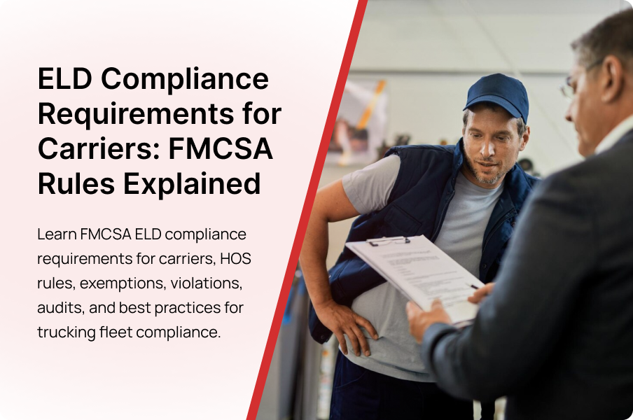 Electronic Logging Device (ELD) compliance has become a core operational requirement for modern trucking companies. The Federal Motor Carrier Safety Administration introduced the ELD mandate to improve Hours of Service (HOS) enforcement, reduce driver fatigue, and increase roadway safety across commercial transportation operations. Today, carriers must manage more than simple log tracking. ELD compliance affects driver scheduling, dispatch coordination, DOT roadside inspections, audit readiness, insurance exposure, and overall fleet productivity. Whether operating as an owner-operator, small fleet, or enterprise carrier, understanding FMCSA ELD regulations helps reduce violations, avoid penalties, and improve operational efficiency. This guide explains ELD compliance requirements for carriers, including HOS regulations, exemptions, inspection procedures, violations, and best practices for long-term compliance management. H2: Understanding ELD Compliance in Modern Trucking Operations H3: What Is an Electronic Logging Device (ELD)? An Electronic Logging Device (ELD) is a system connected to a commercial vehicle’s engine that automatically records driving time and Hours of Service data. ELDs replace traditional paper logs and reduce manual log manipulation. Modern ELD systems collect: Engine hours Vehicle movement data GPS location tracking Duty status changes Odometer readings Driver authentication records The ELD synchronizes with the Engine Control Module (ECM) and automatically generates Records of Duty Status (RODS). This improves compliance accuracy while helping carriers maintain audit-ready documentation. H3: Why the FMCSA Introduced the ELD Mandate The ELD mandate was created to reduce fatigue-related crashes and strengthen HOS enforcement across interstate trucking operations. The mandate focuses on: Preventing falsified paper logs Standardizing HOS tracking Improving roadside inspection efficiency Increasing carrier accountability Enhancing highway safety Before ELD adoption, paper log inconsistencies created enforcement gaps. Automated logging systems now provide more accurate duty-status monitoring and real-time compliance visibility. H3: How ELD Compliance Impacts Carrier Operations ELD compliance affects nearly every area of fleet management. Operational impacts include: Real-time dispatch visibility Automated driver log management Improved route planning Reduced paperwork Faster DOT inspections Better CSA score management Enhanced audit readiness For many carriers, ELD platforms also integrate with telematics systems, GPS tracking, fuel monitoring, and fleet management software to improve operational control. H2: Core FMCSA ELD Compliance Requirements for Carriers H3: Which Carriers Must Comply With the ELD Mandate? Most interstate carriers operating Commercial Motor Vehicles (CMVs) must comply with FMCSA ELD regulations. This typically includes: Long-haul trucking companies Owner-operators Freight carriers Logistics fleets Refrigerated carriers Flatbed and dry van operators Carriers required to maintain HOS records generally fall under the ELD mandate unless they qualify for a specific exemption. H3: Mandatory ELD System Requirements FMCSA-compliant ELD systems must meet technical and operational standards. Required capabilities include: Automatic drive-time recording ECM synchronization GPS location tracking Duty status monitoring Secure data transfer Tamper-resistant log storage Driver log certification functionality Certified ELD devices must also appear on the FMCSA registered device list. H3: Required ELD Documents Carriers Must Maintain Drivers and carriers must maintain specific compliance documents inside the vehicle and within carrier records. Required documentation includes: ELD instruction sheet User manual Malfunction procedures Driver log records Supporting shipping documents Fuel receipts and toll records Missing documentation can create compliance violations during DOT inspections. H3: ELD Record Retention and Documentation Rules FMCSA regulations require carriers to retain ELD records and supporting documents for at least six months. Supporting documents may include: Bills of lading Dispatch records Fuel receipts Toll records GPS activity logs Proper digital record organization improves audit readiness and reduces enforcement risk during compliance reviews. H2: Hours of Service (HOS) Rules Linked to ELD Compliance H3: Understanding HOS Duty Status Categories ELD systems track driver activity using multiple duty status categories. These include: Off-duty Sleeper berth Driving On-duty not driving Personal conveyance Yard moves Each status affects HOS calculations differently and directly impacts legal driving availability. H3: How ELDs Automatically Track Driving Time ELD devices automatically detect vehicle movement and switch duty status when the truck begins driving. The system records: Driving duration Engine hours Vehicle location Odometer movement Status changes This automation reduces manual entry errors while strengthening compliance enforcement. H3: Common HOS Violations Detected Through ELD Systems ELDs help enforcement officers quickly identify compliance issues. Common violations include: Exceeding driving limits Missed mandatory breaks False log edits Unassigned driving time Form and manner violations Incorrect sleeper berth usage Frequent violations negatively impact CSA scores and increase audit risk. H3: Sleeper Berth and Split Duty Compliance Tracking Modern ELD systems calculate split sleeper berth rules automatically. This helps drivers: Manage rest periods correctly Avoid HOS miscalculations Maintain operational flexibility Reduce accidental violations Accurate sleeper berth tracking is especially important for long-haul operations and team driving fleets. H2: ELD Exemptions and Special Compliance Situations H3: Carriers Exempt From ELD Requirements Certain carriers and operations qualify for FMCSA ELD exemptions. Common exemptions include: Short-haul operations Pre-2000 engine vehicles Driveaway-towaway operations Agricultural transportation exemptions Even exempt carriers may still need to comply with other HOS requirements. H3: Temporary Paper Log Exceptions Drivers may temporarily use paper logs during: ELD malfunctions Emergency operations Temporary replacement periods However, carriers must repair or replace malfunctioning ELD systems within FMCSA deadlines. H3: Cross-Border and Multi-State Compliance Considerations Cross-border carriers operating between the United States and Canada must maintain compliance across multiple regulatory environments. Important considerations include: Jurisdiction-specific HOS rules International inspection standards Border crossing documentation Provincial compliance differences Multi-state carriers also face varying intrastate operational requirements. H2: ELD Malfunctions, Violations, and Enforcement Risks H3: Common ELD Compliance Violations Some of the most common ELD violations involve poor documentation management and improper system usage. Violations include: Using non-certified ELD devices Failure to transfer logs during inspections Missing supporting documents Driver authentication issues Improper log edits Incomplete duty status records Repeated violations increase enforcement attention. H3: What Happens During a DOT Roadside Inspection? During a roadside inspection, enforcement officers review ELD records and supporting compliance documentation. The inspection process may include: Driver identification review HOS log inspection ELD data transfer Supporting document verification Violation review Fast and accurate ELD data transfer improves inspection efficiency and reduces delays. H3: ELD Malfunction Reporting Requirements When an ELD malfunctions, drivers and carriers must follow FMCSA reporting procedures. Carrier responsibilities include: Documenting the malfunction Maintaining temporary paper logs Repairing the device promptly Preserving compliance records Failure to address malfunctions properly can result in citations. H3: Penalties for ELD Non-Compliance ELD non-compliance creates operational and financial risks. Possible consequences include: DOT fines Out-of-service orders Increased CSA scores Insurance premium increases Audit exposure Delayed freight operations Long-term violations may damage carrier reputation and broker relationships. H2: Operational Benefits of ELD Compliance for Carriers H3: Improved Fleet Visibility and Dispatch Coordination ELD systems provide dispatchers with real-time operational visibility. Benefits include: Driver location tracking Route monitoring ETA forecasting Delivery coordination Better load planning Integrated ELD and dispatch systems help reduce deadhead miles and improve fleet efficiency. H3: Reduced Administrative Workload Automated logging significantly reduces manual paperwork. Operational improvements include: Faster log processing Simplified compliance reporting Reduced administrative labor Faster audits Digital documentation storage This improves workflow efficiency for both drivers and back-office teams. H3: Driver Safety and Fatigue Reduction ELDs strengthen HOS enforcement and encourage safer driving schedules. Safety advantages include: Better rest management Reduced fatigue exposure Improved operational oversight Reduced crash risk Carriers with strong compliance programs often experience better long-term safety performance. H3: Fuel Efficiency and Productivity Optimization Many ELD platforms include telematics and fleet analytics tools. These systems help monitor: Idle time Fuel consumption Route efficiency Driver behavior Vehicle utilization Operational analytics improve profitability while supporting compliance goals. H2: Choosing the Right ELD System for Carrier Compliance H3: Features Carriers Should Look for in an ELD Platform An effective ELD platform should support both compliance and operational management. Important features include: FMCSA certification User-friendly mobile apps Real-time alerts Offline capability Cloud dashboard access Automated reporting GPS visibility Strong technical support and software reliability are also critical. H3: ELD Integration With Fleet Management Systems Advanced ELD platforms often integrate with: Dispatch systems IFTA reporting tools Fuel card systems Maintenance software Dashcams Route optimization platforms Integrated systems improve operational coordination and data accuracy. H3: Best ELD Solutions for Small Fleets vs Enterprise Carriers Small fleets often prioritize: Affordability Easy setup Basic compliance features Enterprise carriers typically require: Advanced analytics Multi-driver management Telematics integration Centralized compliance dashboards Choosing the correct ELD platform depends on fleet size, operational complexity, and growth plans. H3: Common Mistakes Carriers Make When Selecting ELD Providers Common purchasing mistakes include: Selecting non-certified devices Ignoring integration compatibility Underestimating driver training needs Choosing unreliable vendors Prioritizing low cost over compliance stability A poorly selected ELD system can create long-term operational challenges. H2: Best Practices for Maintaining Long-Term ELD Compliance H3: Building an Internal Compliance Monitoring System Strong compliance programs require ongoing oversight. Best practices include: Internal compliance audits Driver scorecards Violation tracking Safety manager oversight Monthly compliance reviews Proactive monitoring reduces enforcement exposure. H3: Training Drivers and Fleet Managers on ELD Usage Driver education remains essential for successful ELD compliance. Training should cover: Log certification procedures Duty status management Annotation usage Roadside inspection procedures Malfunction reporting Well-trained drivers reduce operational errors and inspection delays. H3: Conducting Regular ELD Audits and Data Reviews Routine compliance reviews help carriers identify recurring risks. Audit focus areas include: Unassigned driving records Supporting document accuracy HOS violations Driver edit patterns Log consistency Early detection improves long-term compliance stability. H3: Preparing for FMCSA Audits and Investigations Audit-ready carriers maintain organized digital compliance systems. Preparation strategies include: Secure record retention Centralized compliance management Rapid document retrieval Accurate supporting documentation Consistent driver oversight Audit readiness reduces operational disruption during investigations. H2: Future Trends in ELD Compliance and Fleet Technology H3: AI-Based Compliance Monitoring Systems Artificial intelligence is improving fleet compliance monitoring. Emerging capabilities include: Predictive violation alerts Driver behavior analysis Automated compliance scoring Risk forecasting AI systems help carriers identify safety risks earlier. H3: Telematics and Real-Time Fleet Intelligence Modern telematics systems combine: GPS tracking Vehicle diagnostics Driver monitoring Fuel analytics Dispatch coordination Connected fleet ecosystems improve operational visibility and decision-making. H3: The Evolution of Digital Fleet Compliance Digital compliance platforms continue evolving toward automation and centralized fleet management. Future developments may include: Advanced automation Predictive maintenance integration Real-time safety analytics Cloud-based operational control systems Technology-driven compliance management is becoming a competitive advantage for modern carriers. H2: Conclusion ELD compliance is no longer limited to regulatory paperwork. It has become a core operational system that affects safety, fleet visibility, audit readiness, dispatch coordination, and long-term profitability. Carriers that implement reliable FMCSA-certified ELD systems, train drivers properly, maintain organized compliance records, and conduct regular audits reduce enforcement risk while improving operational performance. As trucking operations become more technology-driven, ELD compliance will continue playing a central role in fleet safety, regulatory management, and business sustainability. H2: Frequently Asked Questions About ELD Compliance Requirements for Carriers General ELD Compliance Questions H3: What carriers are required to use ELDs? Most interstate carriers operating CMVs and maintaining HOS records must use FMCSA-compliant ELD devices. H3: How long must carriers retain ELD records? Carriers must generally retain ELD records and supporting documents for at least six months. H3: Are owner-operators exempt from ELD requirements? Owner-operators may qualify for exemptions only under specific FMCSA exemption categories. H3: What documents should drivers keep inside the truck? Drivers should carry ELD instruction sheets, user manuals, malfunction guides, and supporting compliance documents. Violations and Enforcement Questions H3: What happens if an ELD malfunctions? Drivers may temporarily use paper logs while the carrier repairs or replaces the malfunctioning ELD. H3: What are common ELD violations? Common violations include missing records, unassigned driving time, uncertified devices, and HOS violations. H3: Can drivers edit ELD logs? Drivers may make limited edits with proper annotations, but original records must remain visible. H3: What happens during a DOT roadside inspection? Inspectors review ELD records, HOS compliance, supporting documents, and driver identification information. Operational and Technology Questions H3: How do ELDs improve fleet productivity? ELDs improve dispatch visibility, reduce paperwork, optimize routing, and support better operational planning. H3: Can ELDs integrate with dispatch software? Many ELD systems integrate with dispatch, telematics, fuel tracking, and maintenance platforms. H3: What features should carriers look for in an ELD? Carriers should prioritize FMCSA certification, GPS tracking, offline capability, reporting tools, and integration support. H3: Are ELD systems useful for small fleets? Yes, ELD systems help small fleets improve compliance, operational efficiency, and audit readiness.